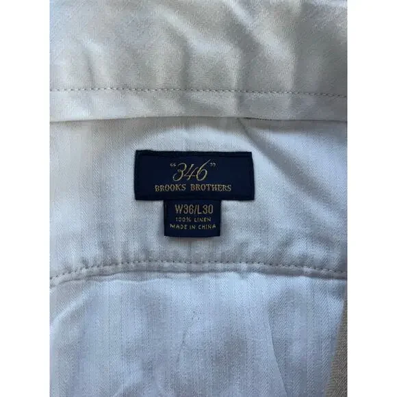 Vintage Brooks Brothers 346 Sz 36x30 Beige 100% Linen Chino Dress Pants Trousers - Picture 7 of 8